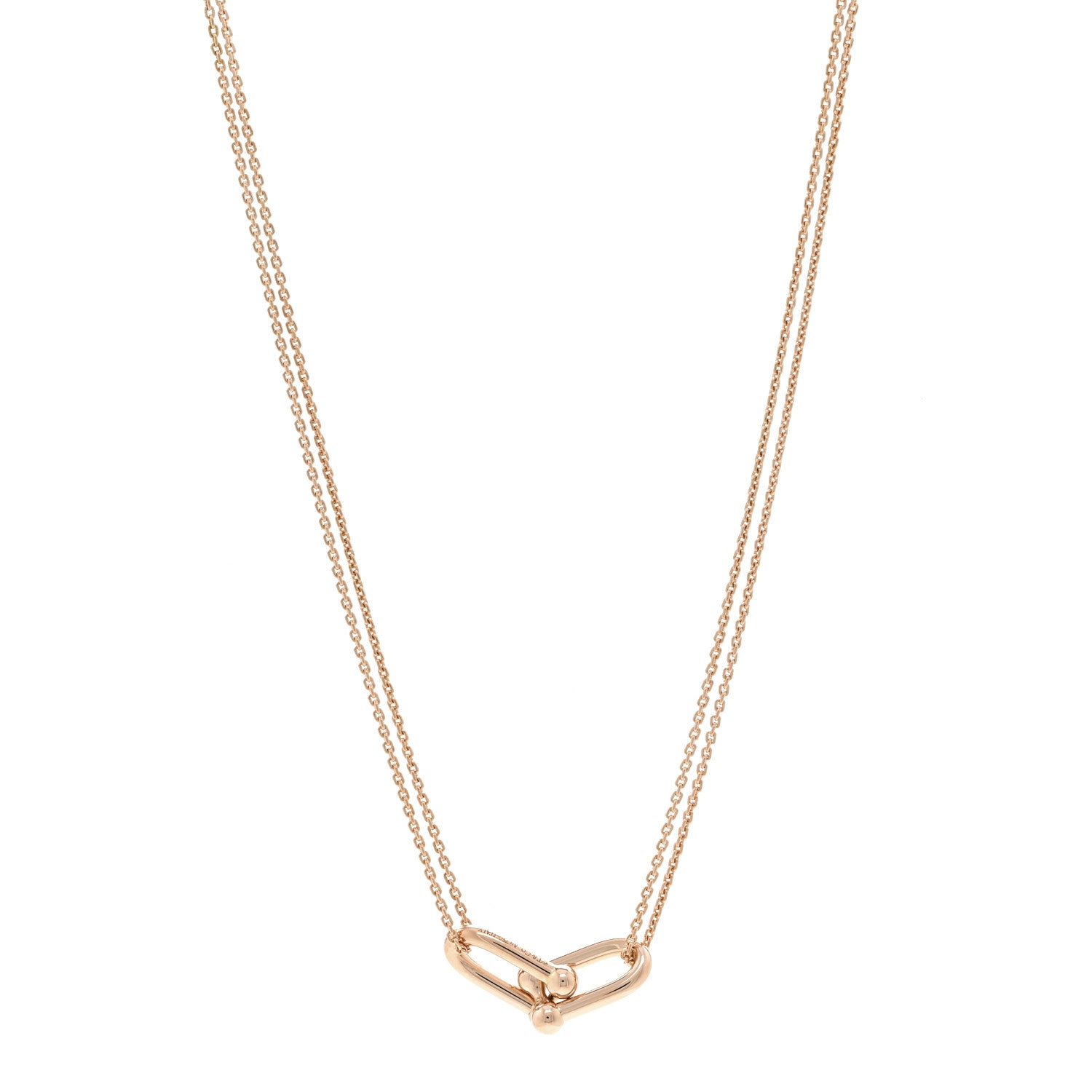 Tiffany 18K Rose Gold HardWear Double Link Pendant Necklace 1 of 6