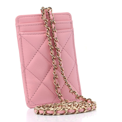 Chanel Lambskin Quilted Chanel Card Holder On Chain Pink 3 of 9