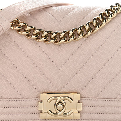 Chanel Caviar Chevron Quilted Medium Boy Flap Light Pink 8 of 11