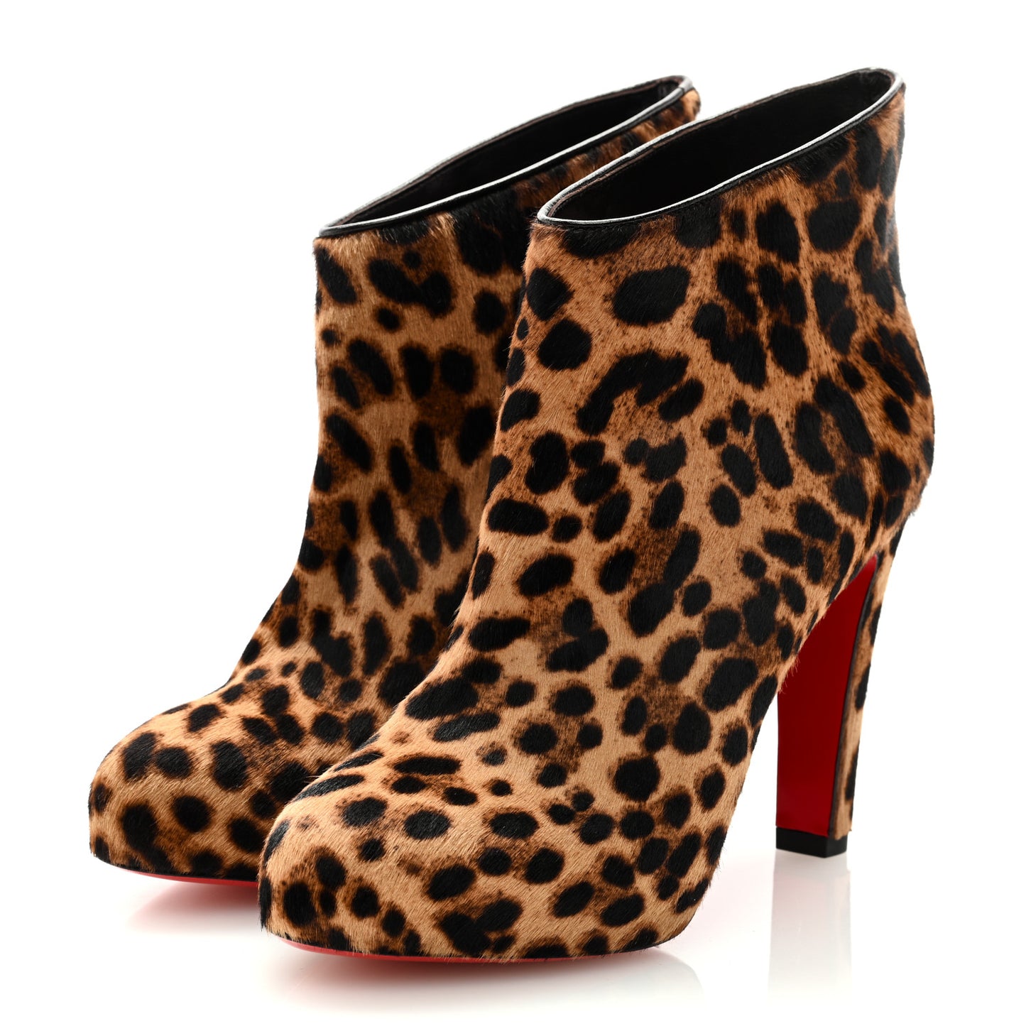 CHRISTIAN LOUBOUTIN Pony Hair Leopard Print Booty Ankle Boots 38.5