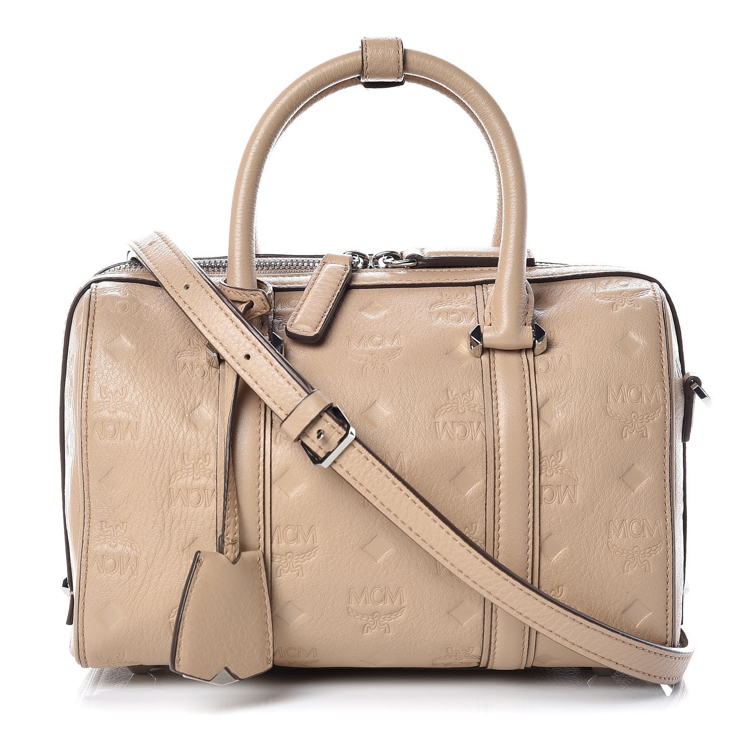 MCM Calfskin Ottomar Monogram Small Boston Bag Beige 1 of 9