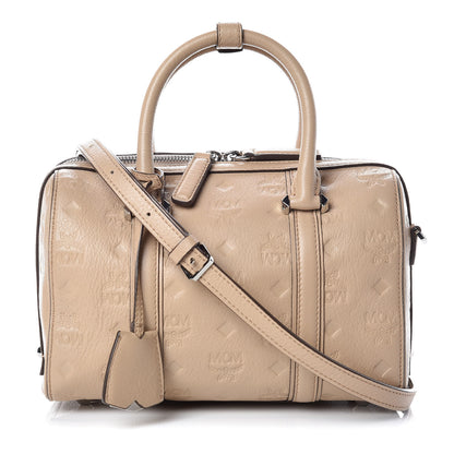 MCM Calfskin Ottomar Monogram Small Boston Bag Beige 1 of 9