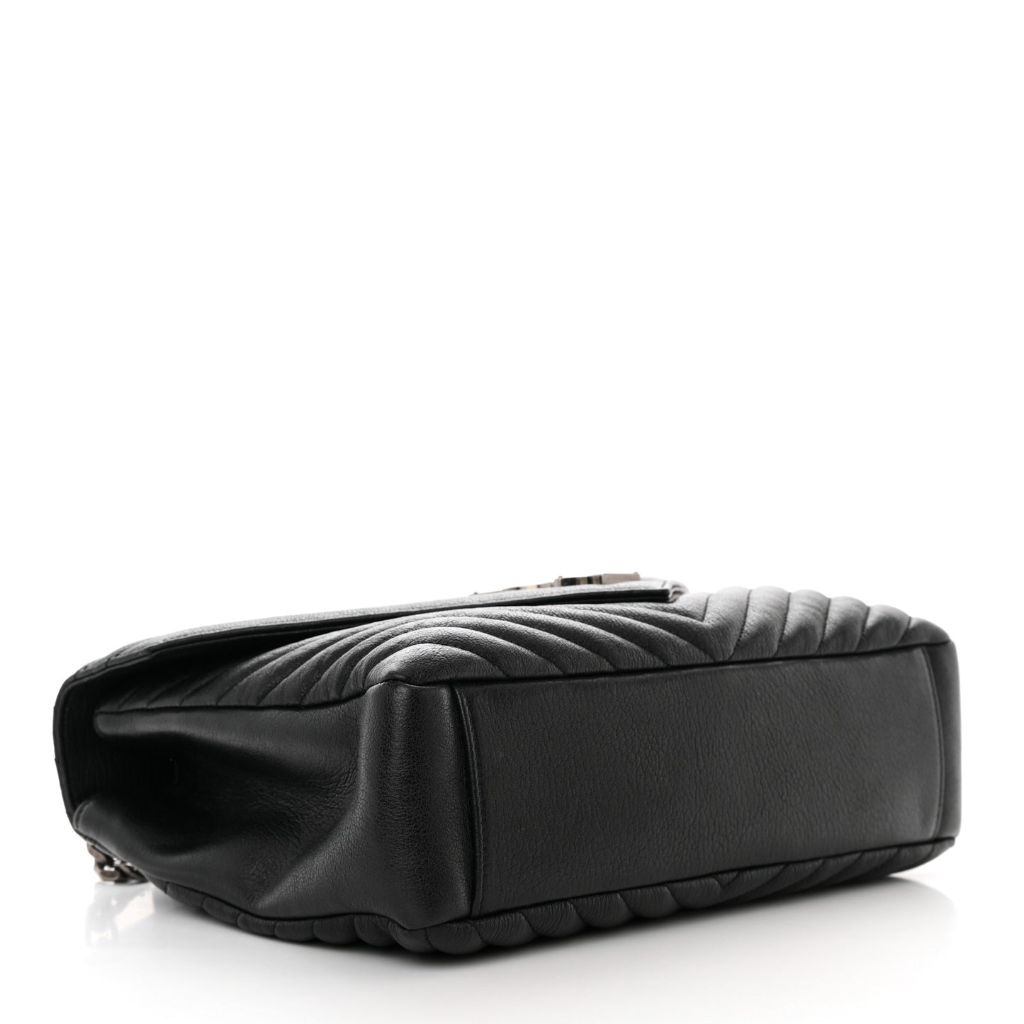 Sheepskin Matelasse Chevron Monogram Large College Satchel Black