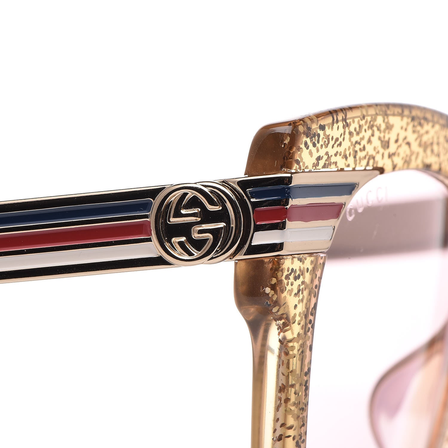 Gucci Acetate Square Frame Web Glitter GG0281S Sunglasses Gold 8 of 9