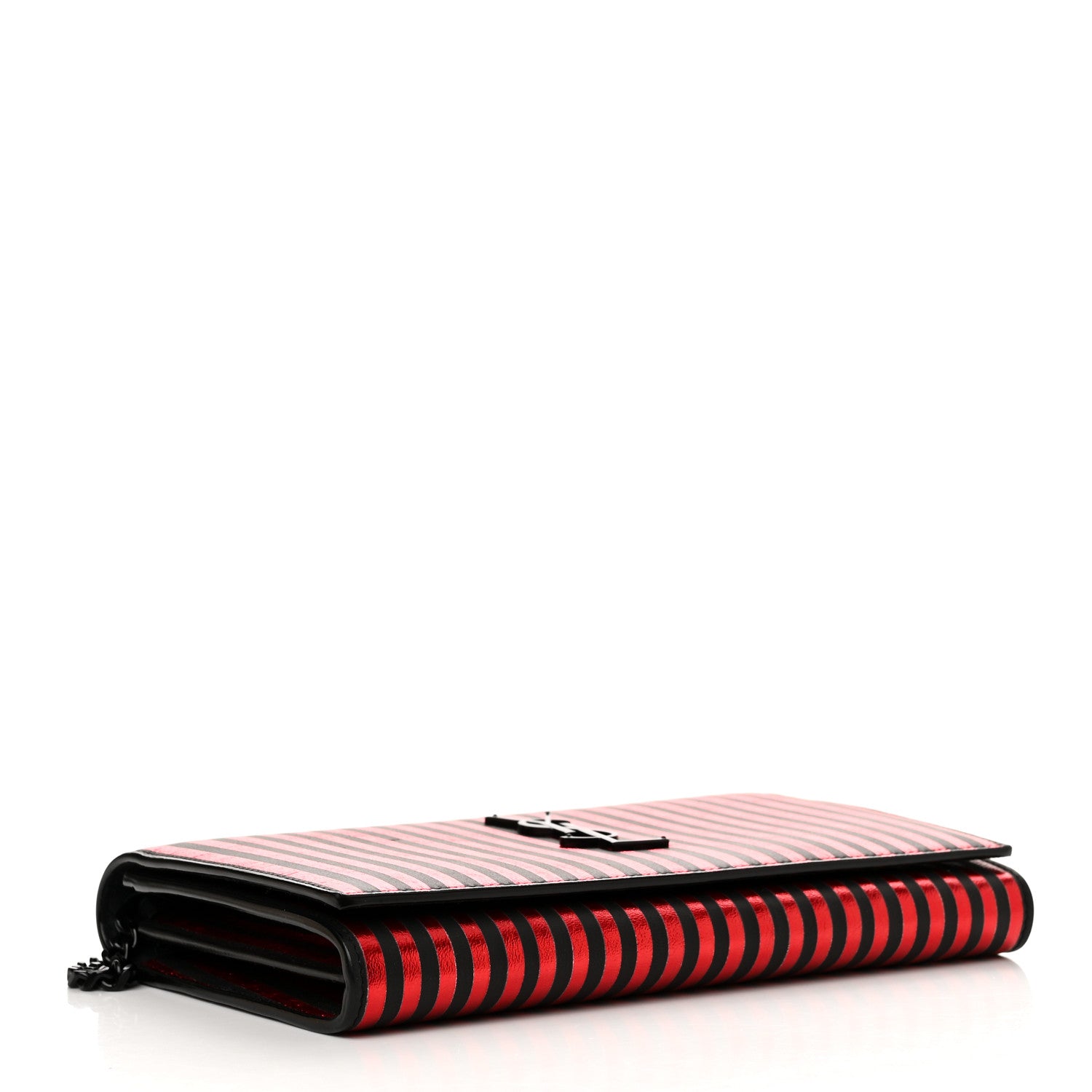 Saint Laurent Metallic Striped Monogram Chain Wallet Red Black 4 of 12