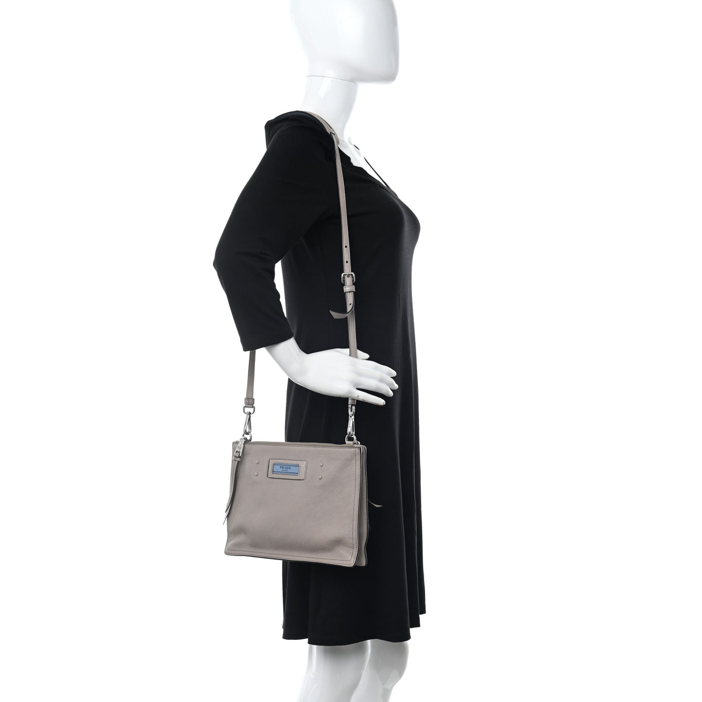 Glace Calf Etiquette Double Zip Crossbody Bag Pomice Astrale