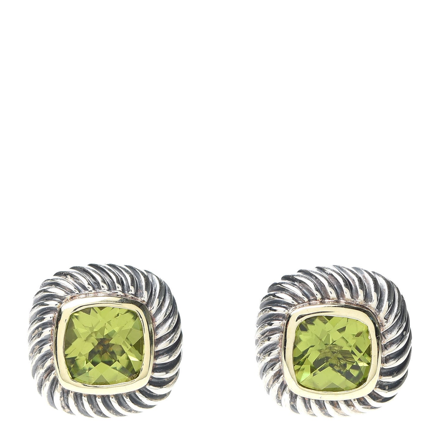 Sterling Silver 14K Yellow Gold Peridot 7mm Albion Cable Earrings