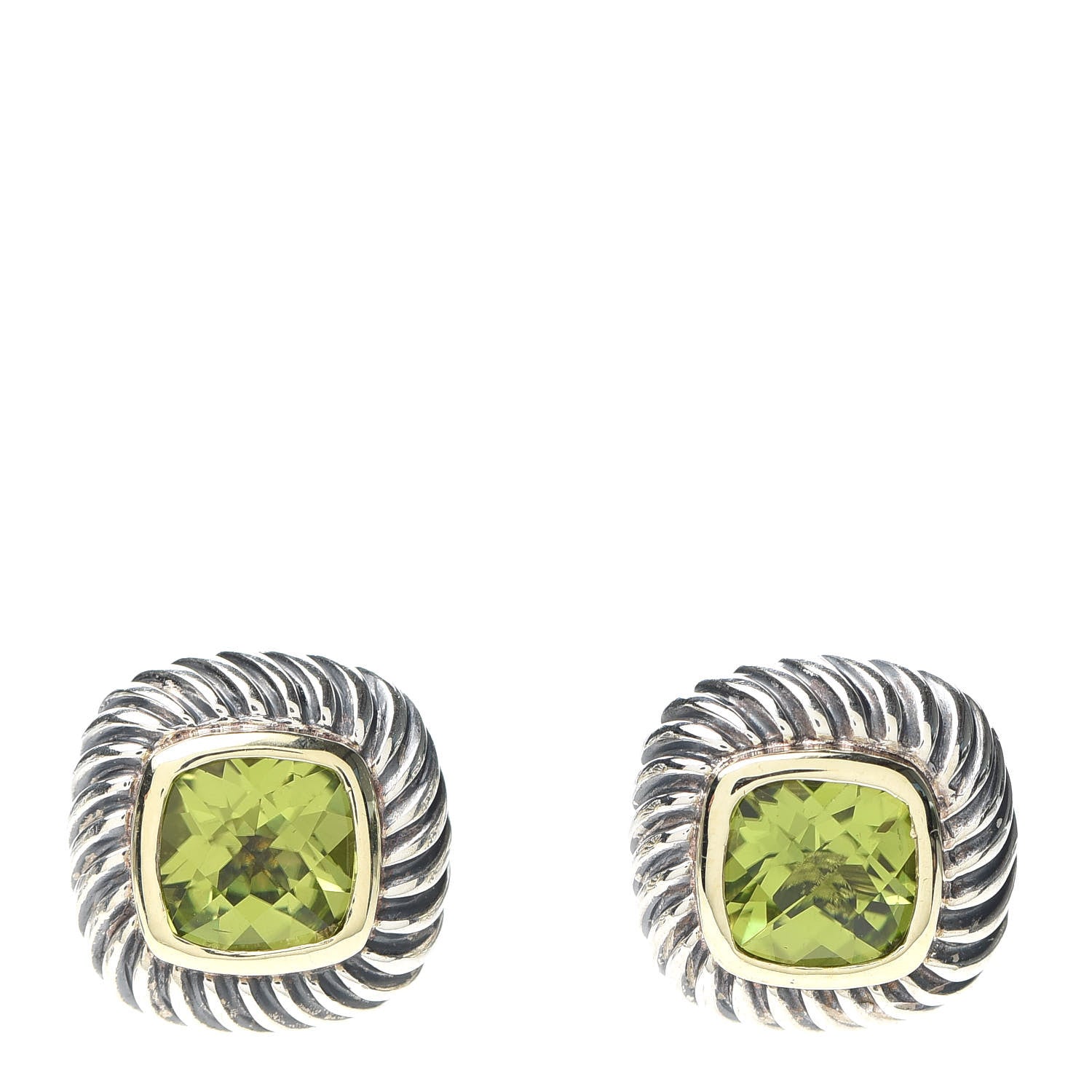David Yurman Sterling Silver 14K Yellow Gold Peridot 7mm Albion Cable Earrings 1 of 4