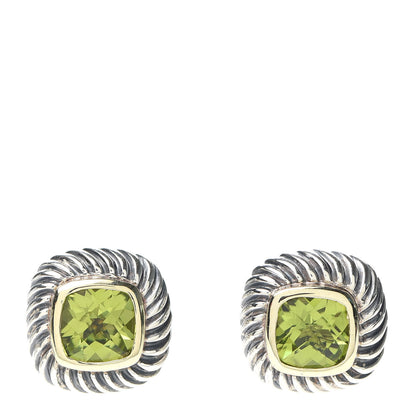 David Yurman Sterling Silver 14K Yellow Gold Peridot 7mm Albion Cable Earrings 1 of 4