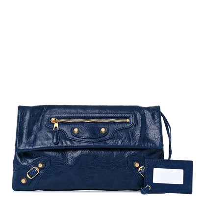 Balenciaga Agneau Giant 12 Gold Hardware Envelope Clutch Bleu Mineral 1 of 16