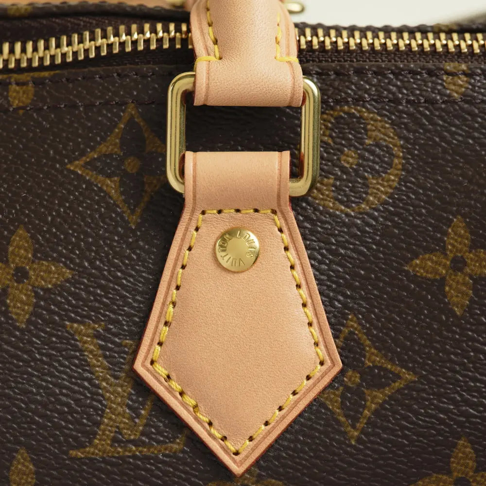 Up-close shot of a rivet on a Louis Vuitton Speedy