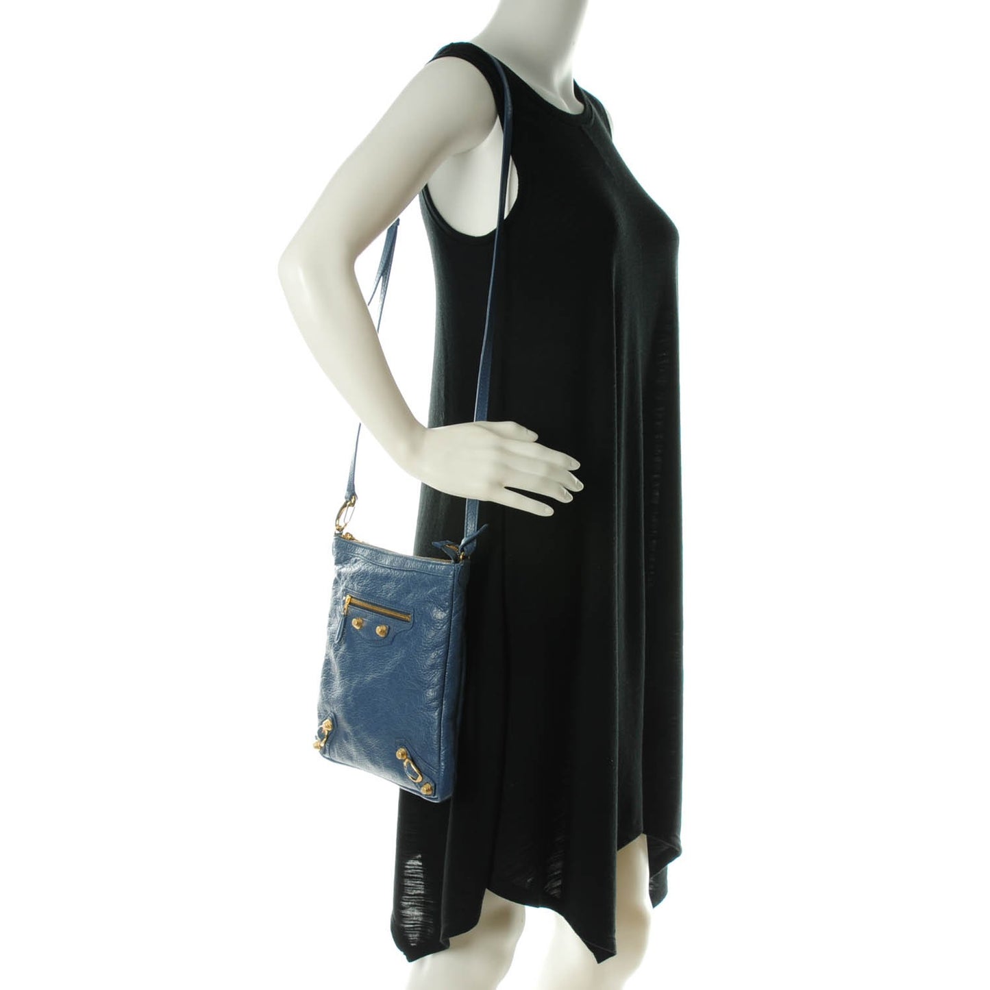 Agneau Giant 12 Gold Hardware Flat Crossbody Bleu Persan