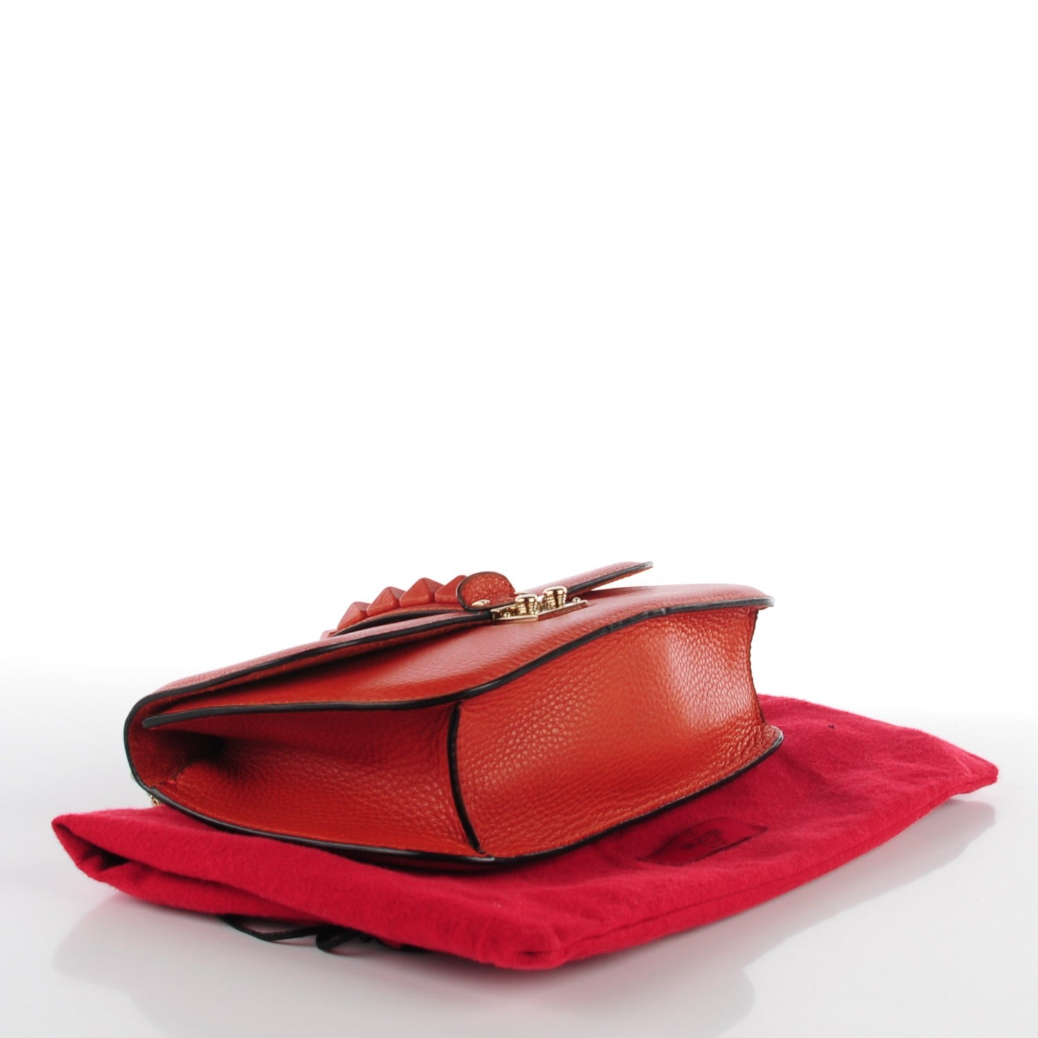 Valentino Garavani Pebbled Calfskin Monochrome Medium Glam Lock Rockstud Flap English Red 4 of 7
