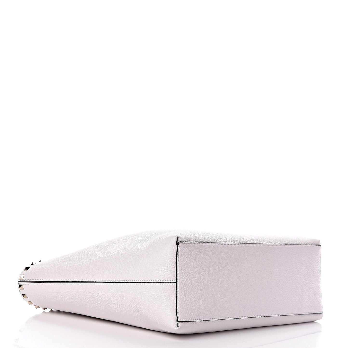 Grained Calfskin Rockstud Shoulder Tote Optic White