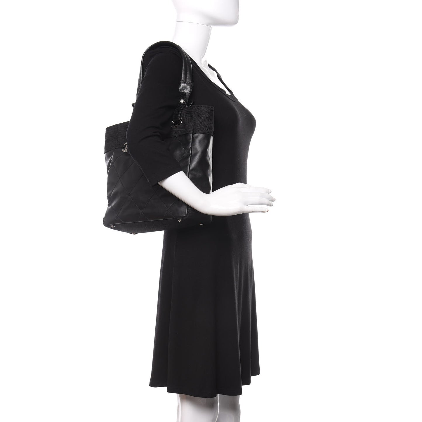 Coated Canvas Quilted Small Paris Biarritz Tote Black