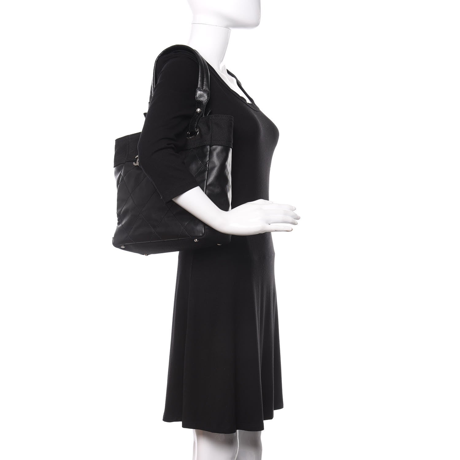 Chanel Coated Canvas Quilted Small Paris Biarritz Tote Black 2 of 9