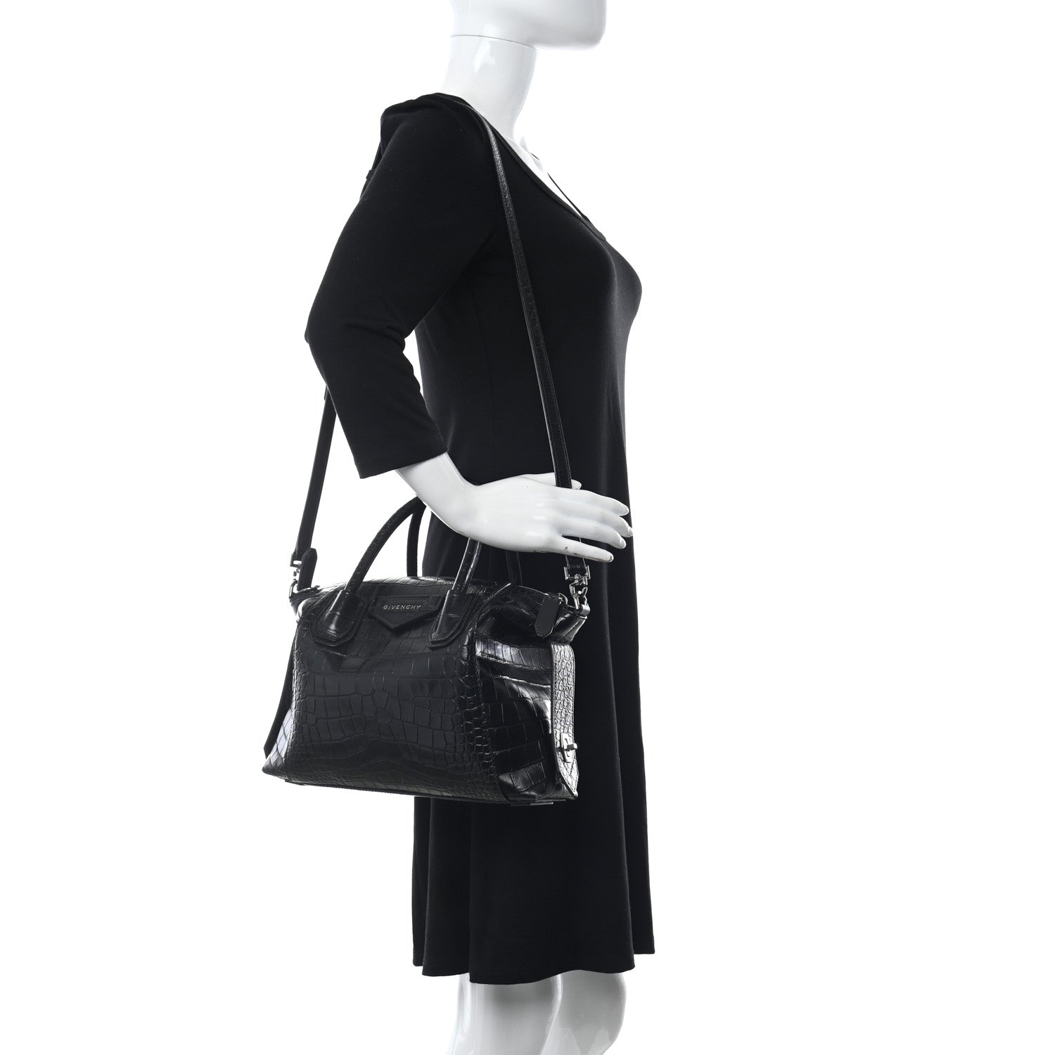 Givenchy Calfskin Crocodile Embossed Medium Soft Antigona Black 2 of 9