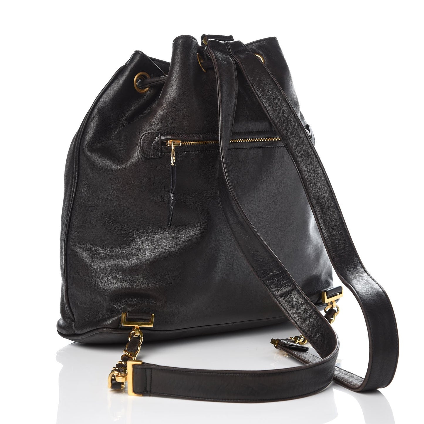 Lambskin CC Drawstring Backpack Brown