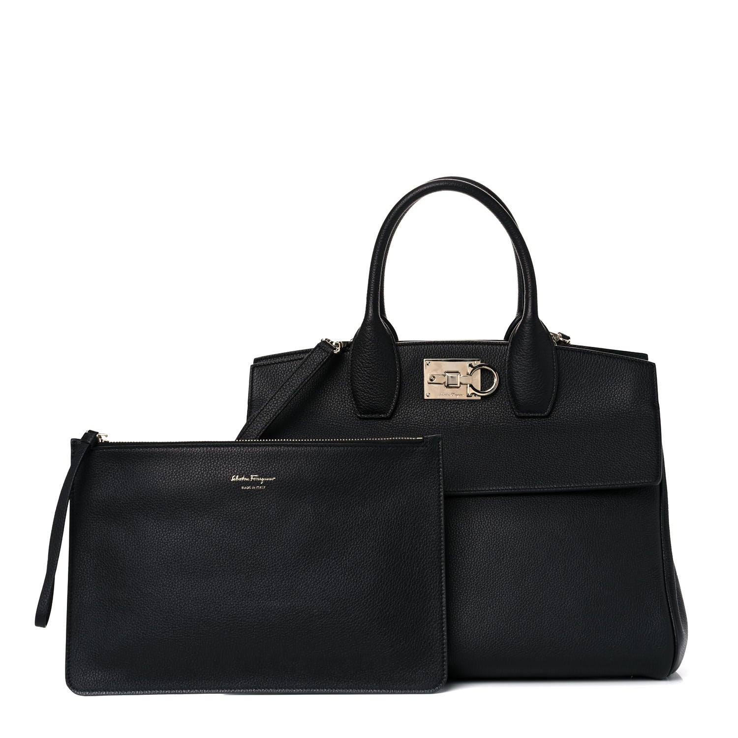 Salvatore Ferragamo Hammered Calfskin Medium Studio Bag Black 1 of 16
