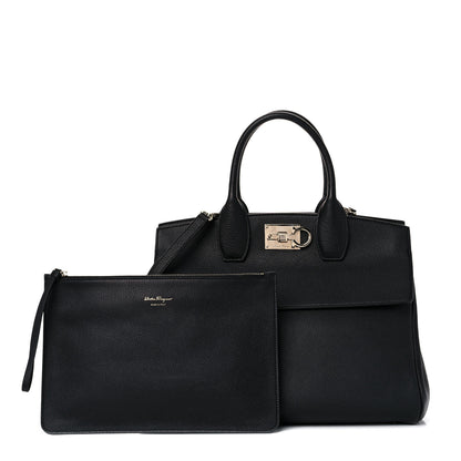 Salvatore Ferragamo Hammered Calfskin Medium Studio Bag Black 1 of 16