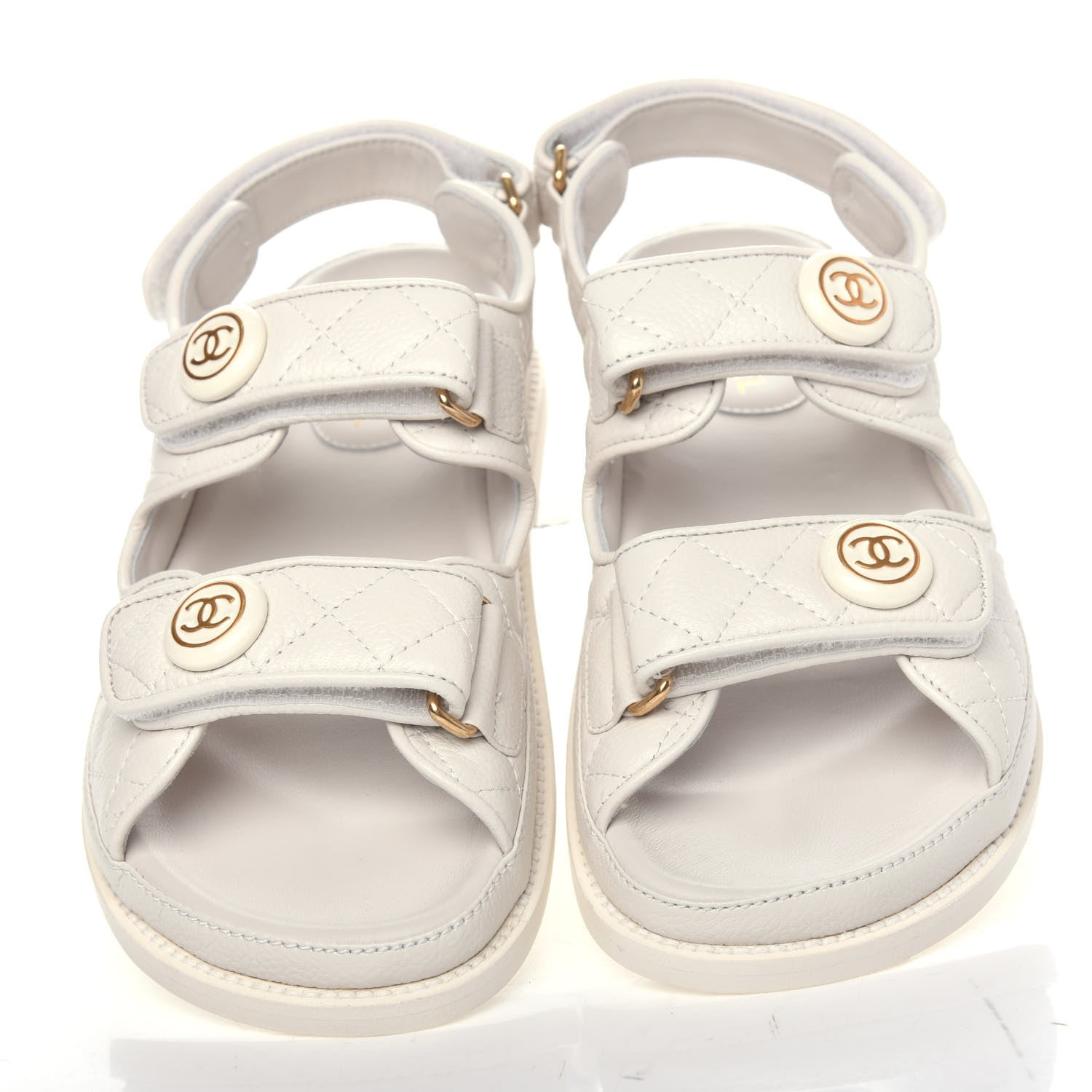 Chanel Grained Calfskin Velcro Dad Sandals 35.5 White 5 of 11