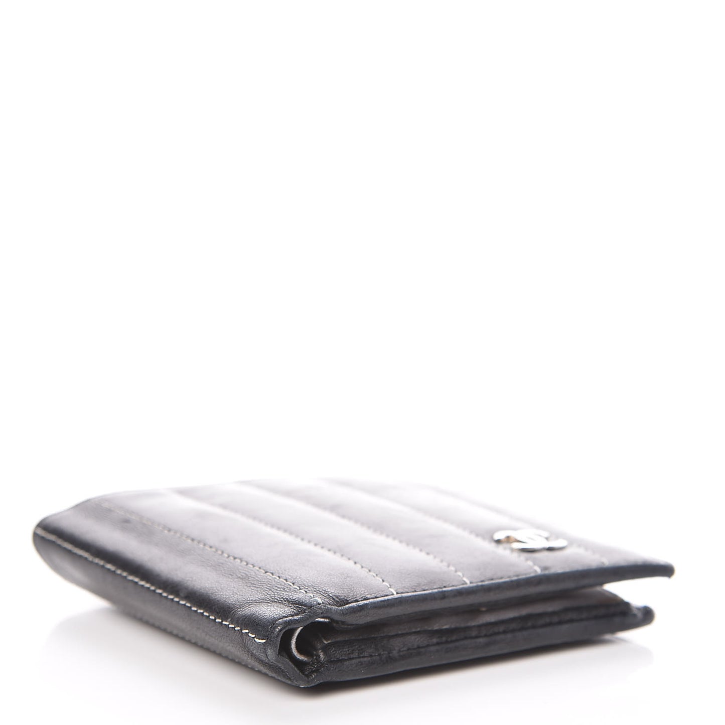 Lambskin Vertical Quilted Mademoiselle Bi-Fold Wallet Black