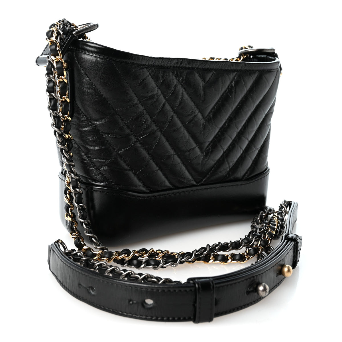 Chanel Aged Calfskin Chevron Quilted Small Gabrielle Hobo Black 3 of 10
