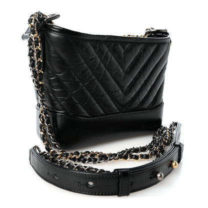 Chanel Aged Calfskin Chevron Quilted Small Gabrielle Hobo Black 3 of 10