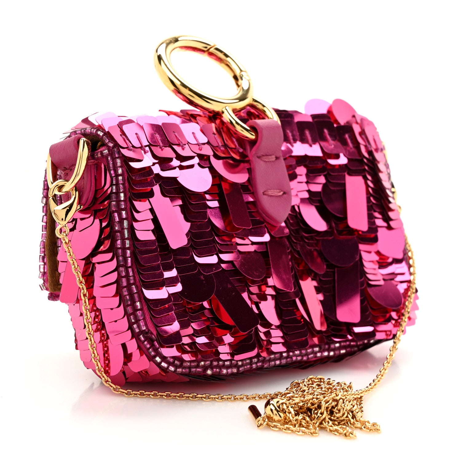 Fendi Sequin Paillettes Shiny Nappa Sex and the City Nano Maxi Buckle Baguette Charm Ciclamino Pilar 3 of 11