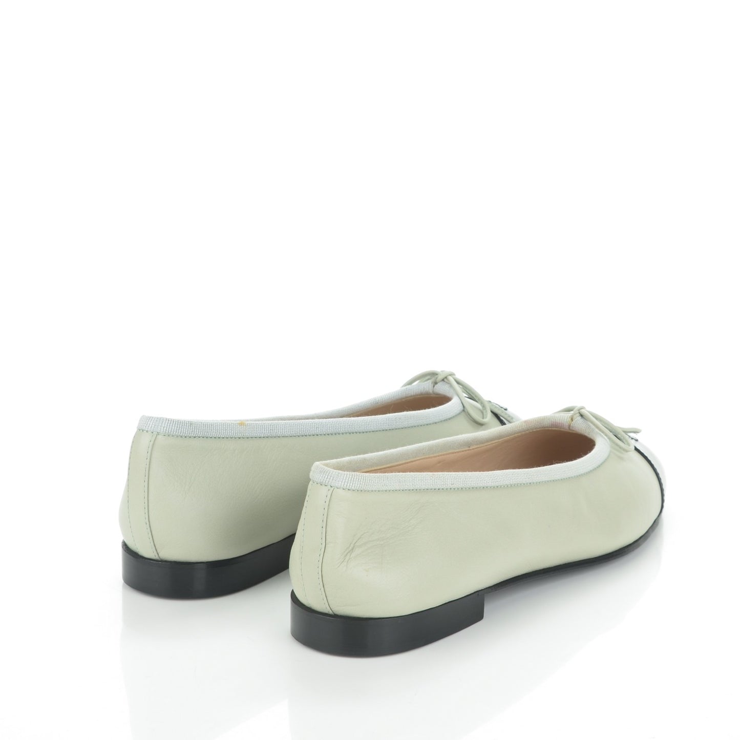 Lambskin Patent Cap Toe Ballerina Flats 37 Light Green Black