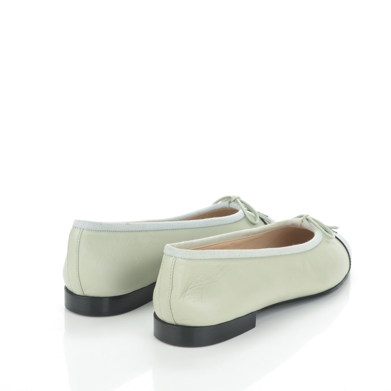 Chanel Lambskin Patent Cap Toe Ballerina Flats 37 Light Green Black 4 of 9