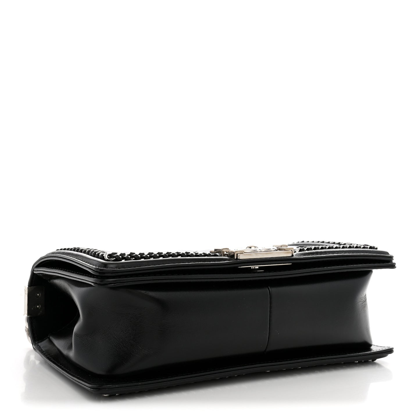 Glazed Calfskin Quilted Medium Chain Around Boy Flap Black