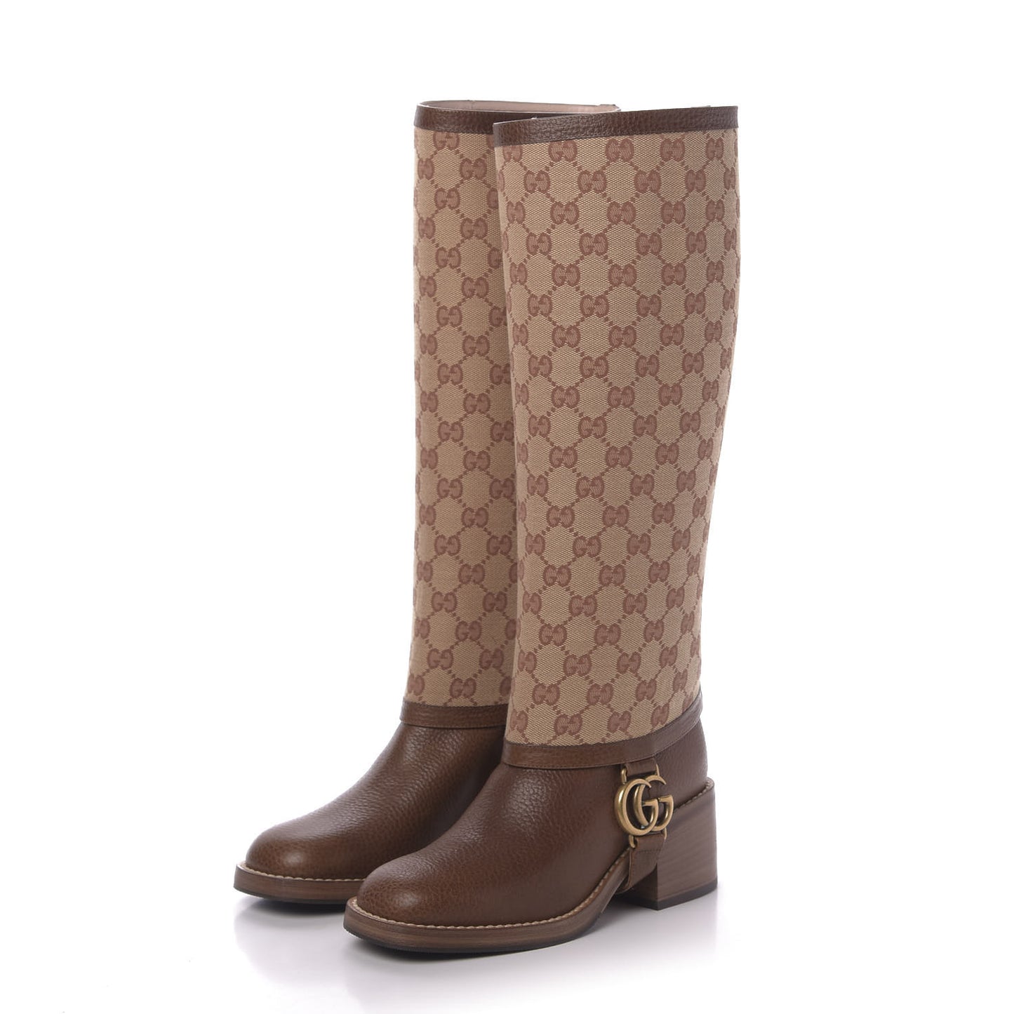 GG Monogram Calfskin Lola Tall Boots 35 Beige Ruggine Cuir