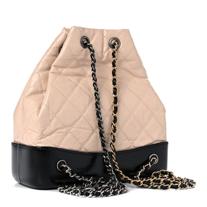 Chanel Aged Calfskin Quilted Small Gabrielle Backpack Beige Black 3 of 13