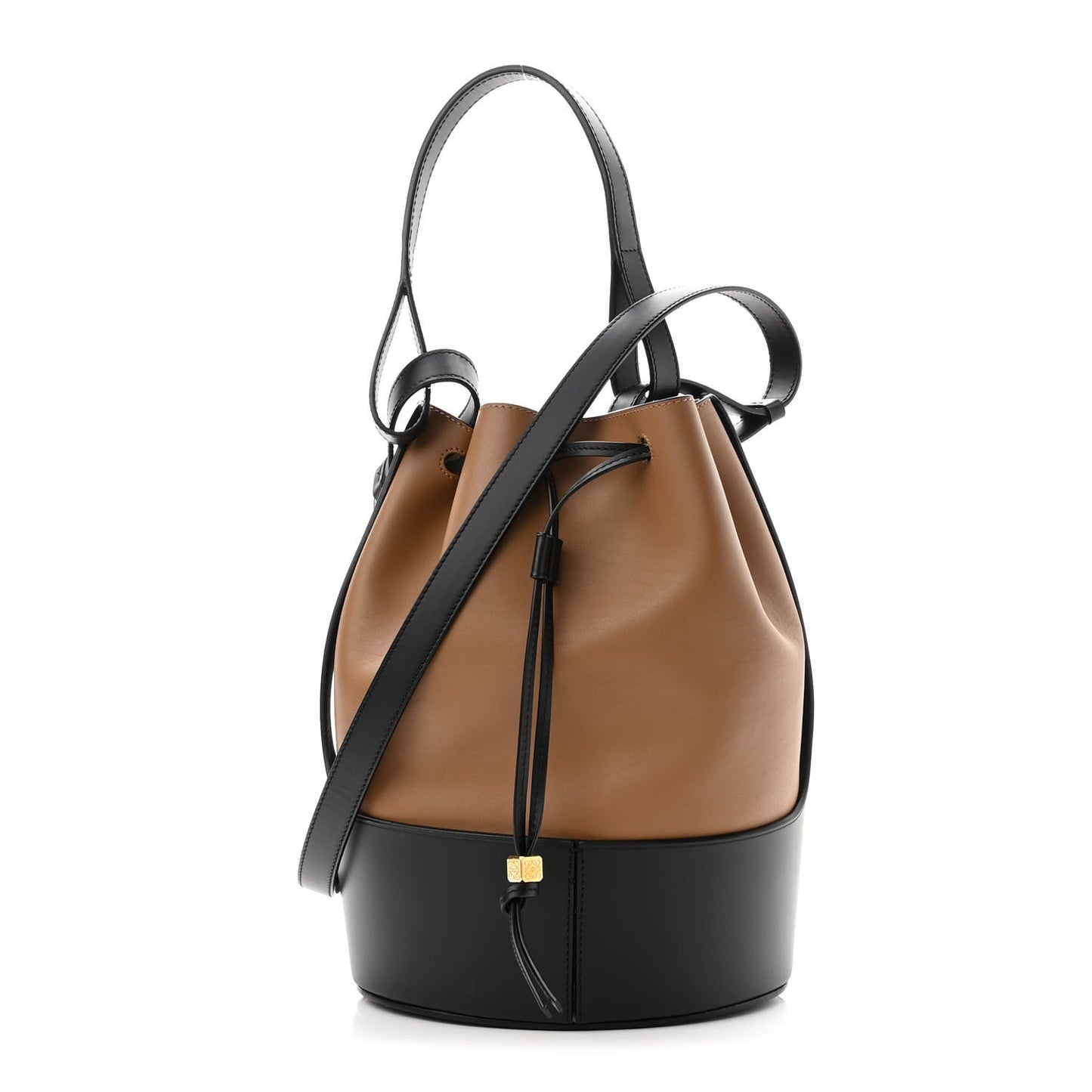 Calfskin Medium Balloon Bucket Bag Tan Black