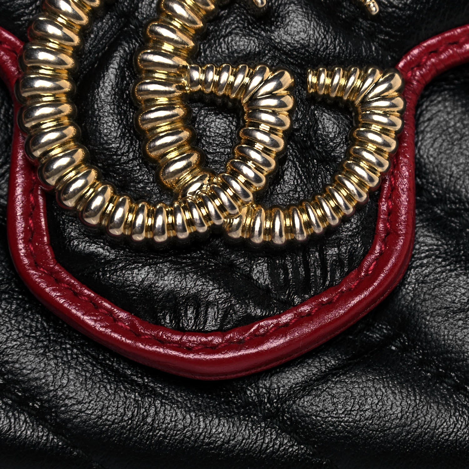 Gucci Vintage Effect Calfskin Matelasse Diagonal Torchon GG Marmont Chain Wallet Black Romantic Cherry 12 of 13