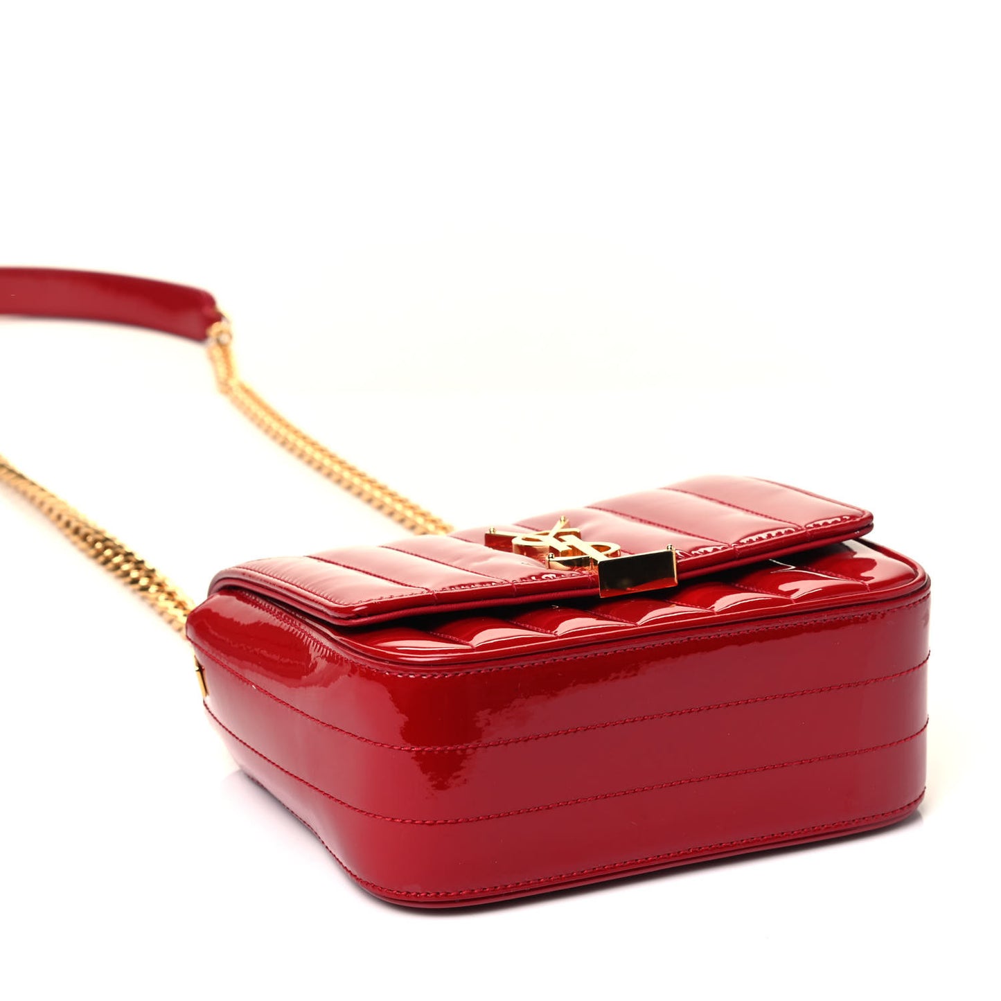 Patent Matelasse Monogram Small Vicky Chain Bag Red