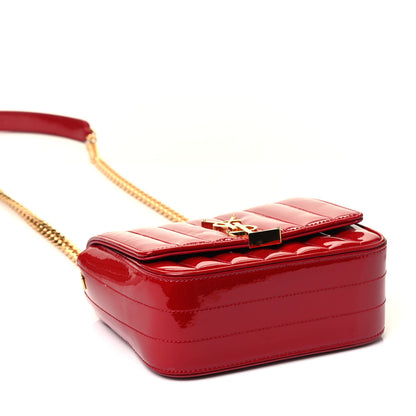 Saint Laurent Patent Matelasse Monogram Small Vicky Chain Bag Red 3 of 4