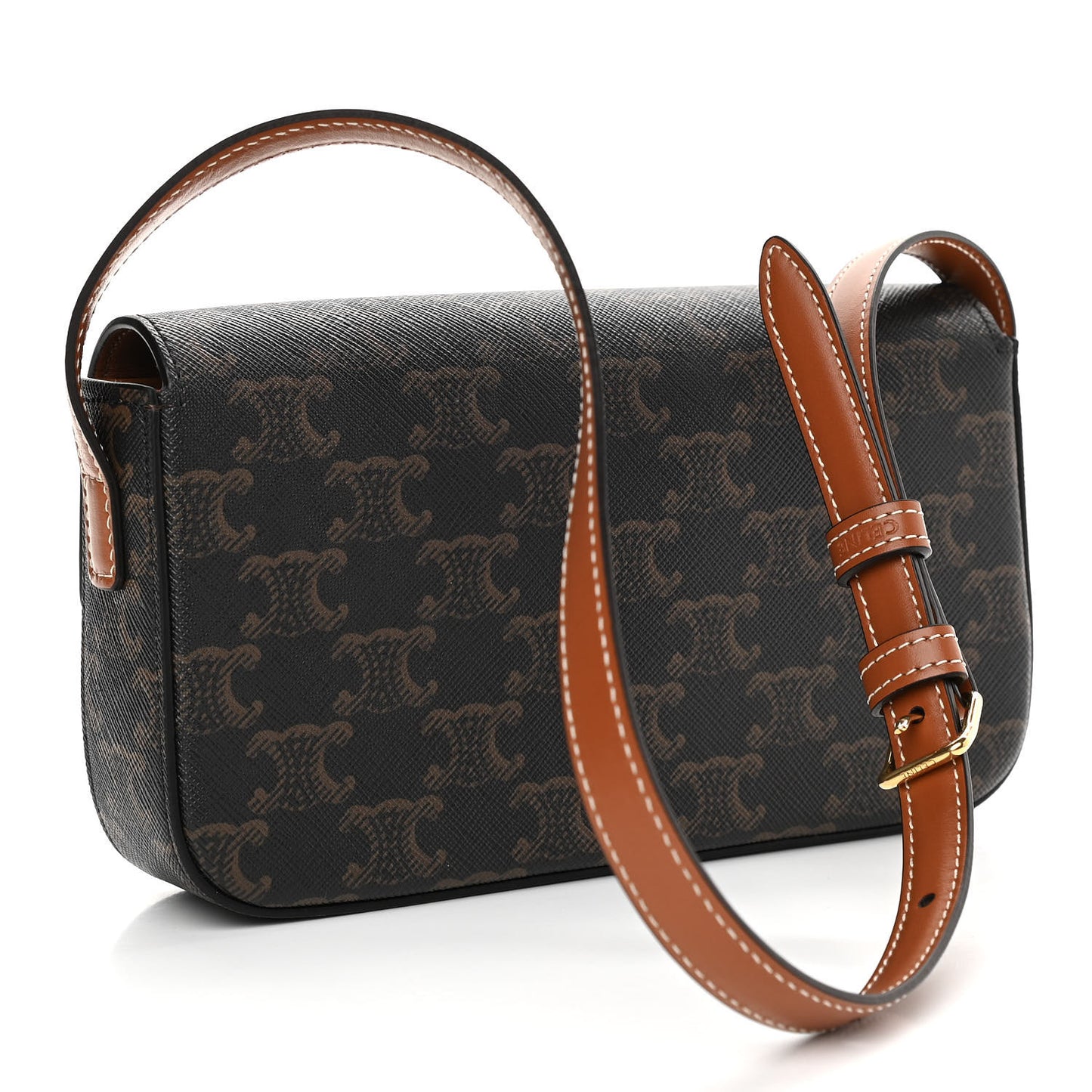 Canvas Calfskin Triomphe Shoulder Bag Tan