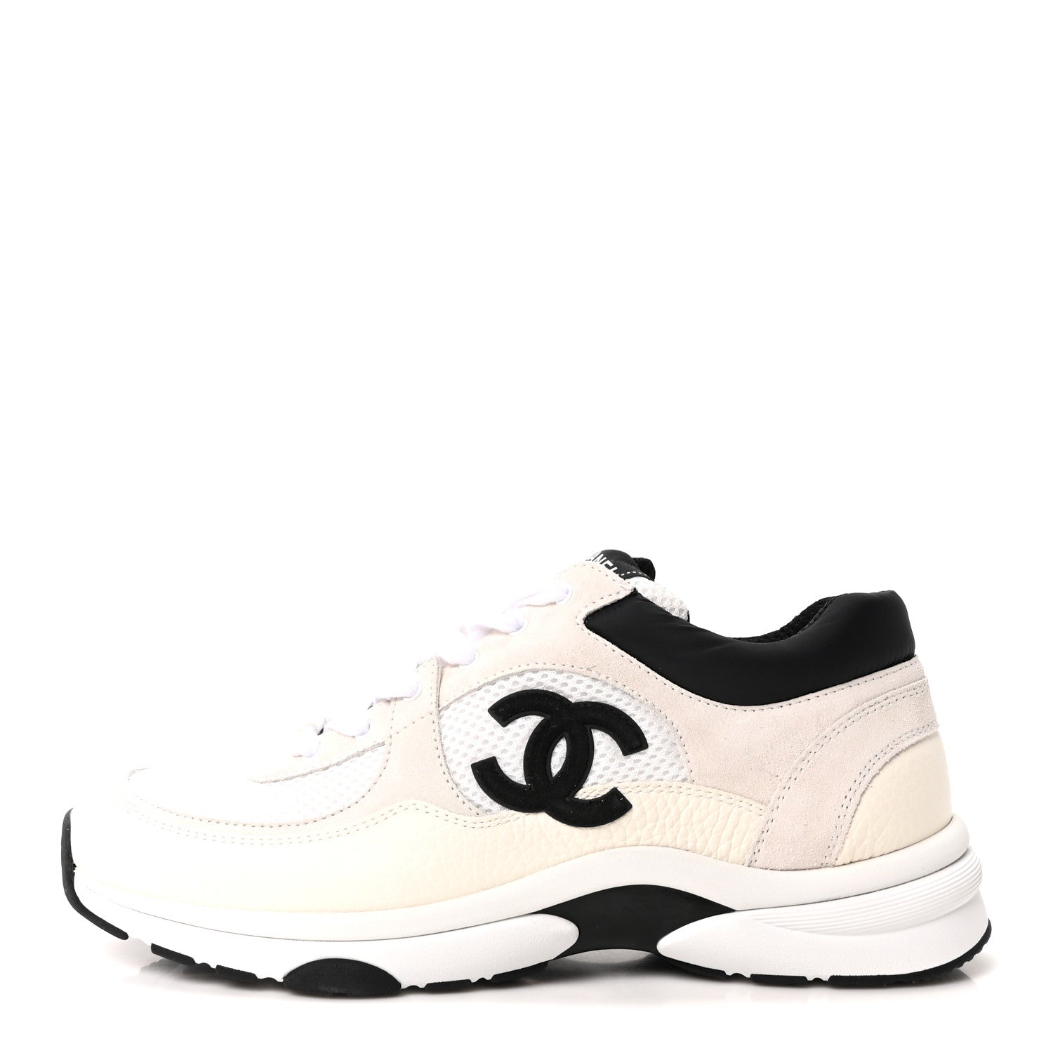 Chanel Mesh Suede Grained Calfskin Womens CC Sneakers 42 White Black 1 of 10
