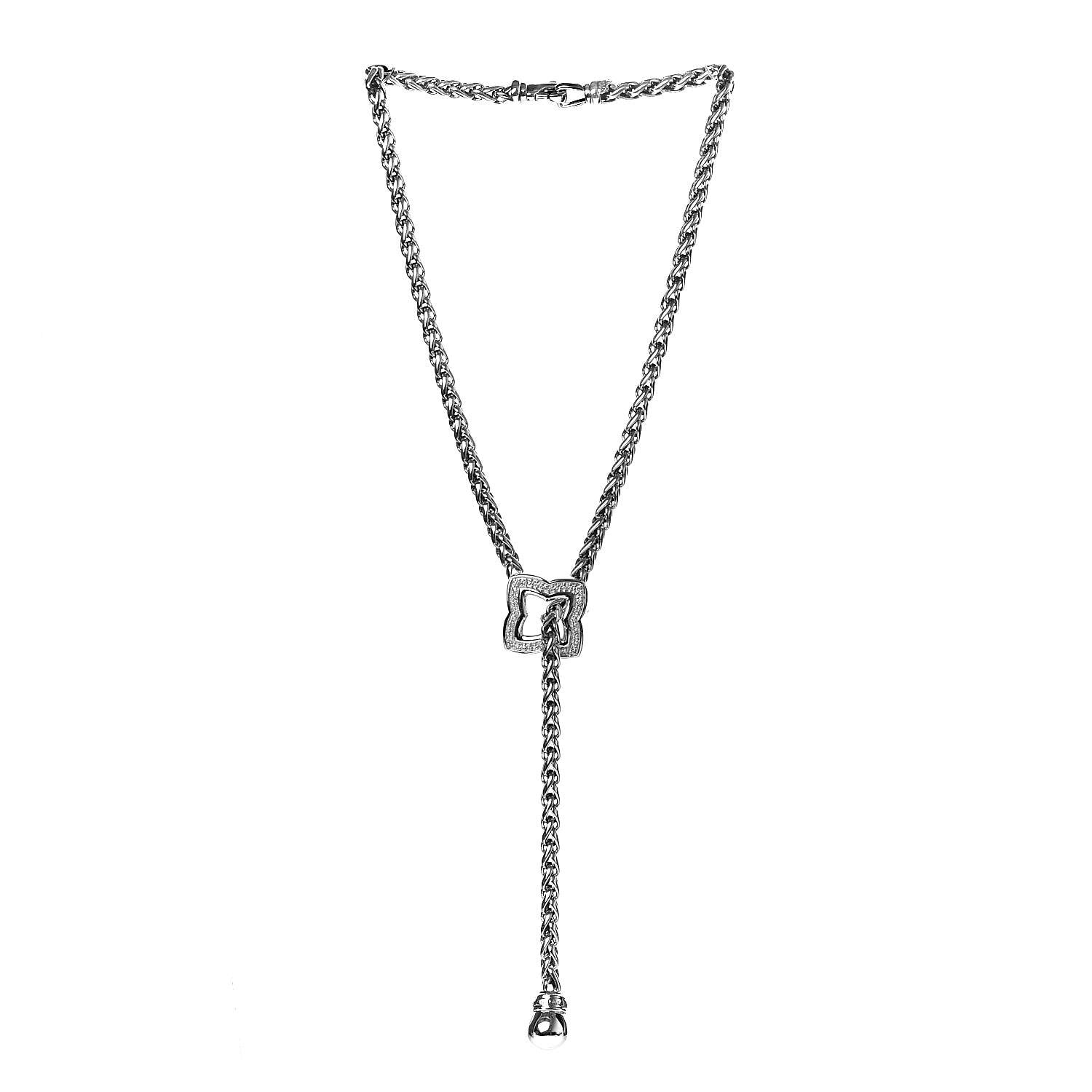 David Yurman Sterling Silver Diamond Quatrefoil Lariat Wheat Chain Necklace 3 of 5