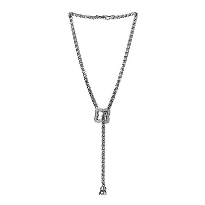 David Yurman Sterling Silver Diamond Quatrefoil Lariat Wheat Chain Necklace 3 of 5