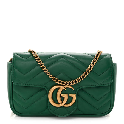 Gucci Calfskin Matelasse Super Mini GG Marmont Shoulder Bag Emerald Green 1 of 10
