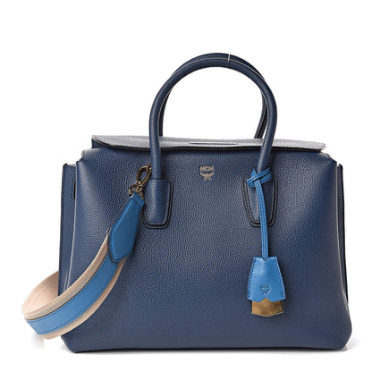 MCM Grained Calfskin Medium Milla Tote Navy 1 of 9