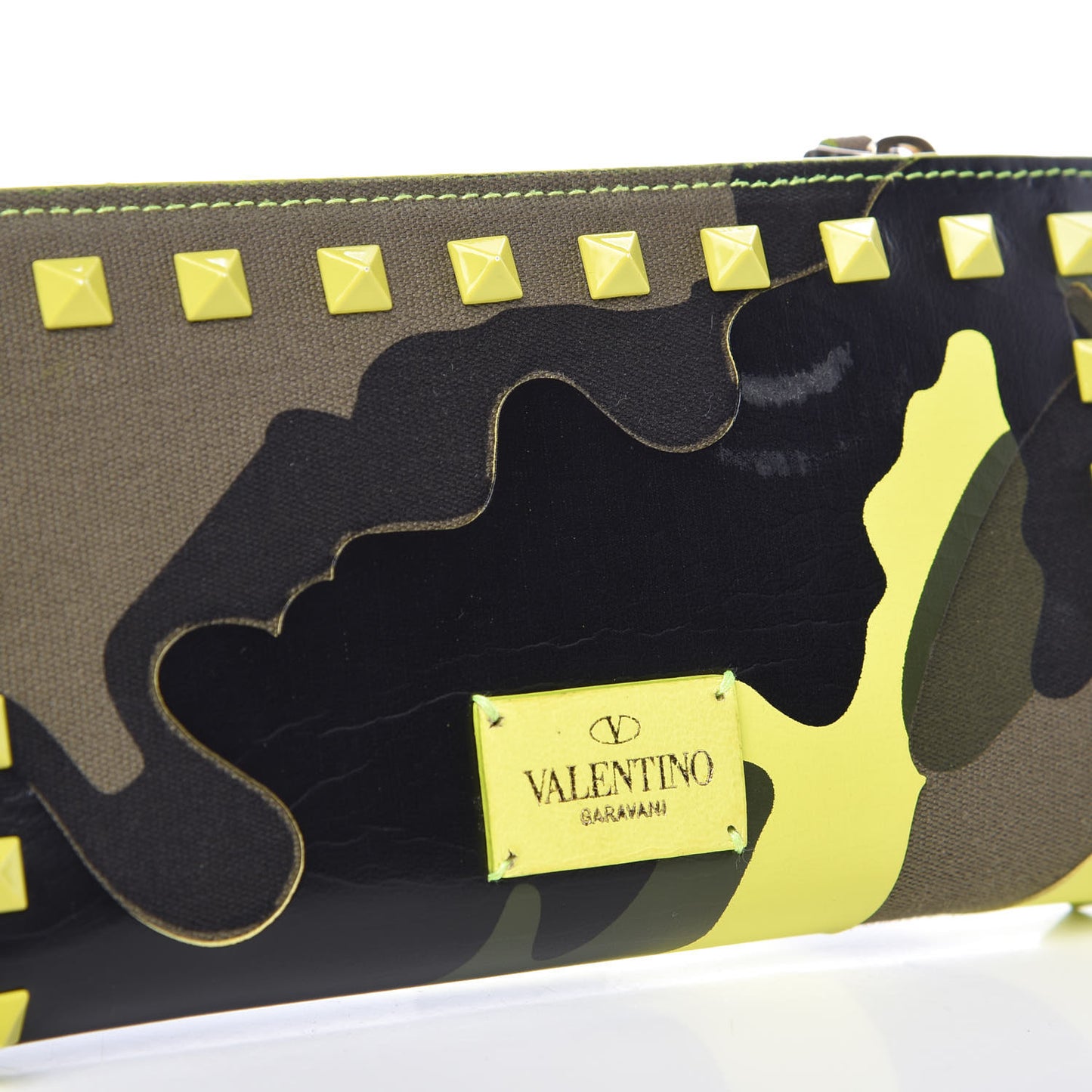 Nappa Canvas Camouflage Rockstud Continental Wallet Yellow