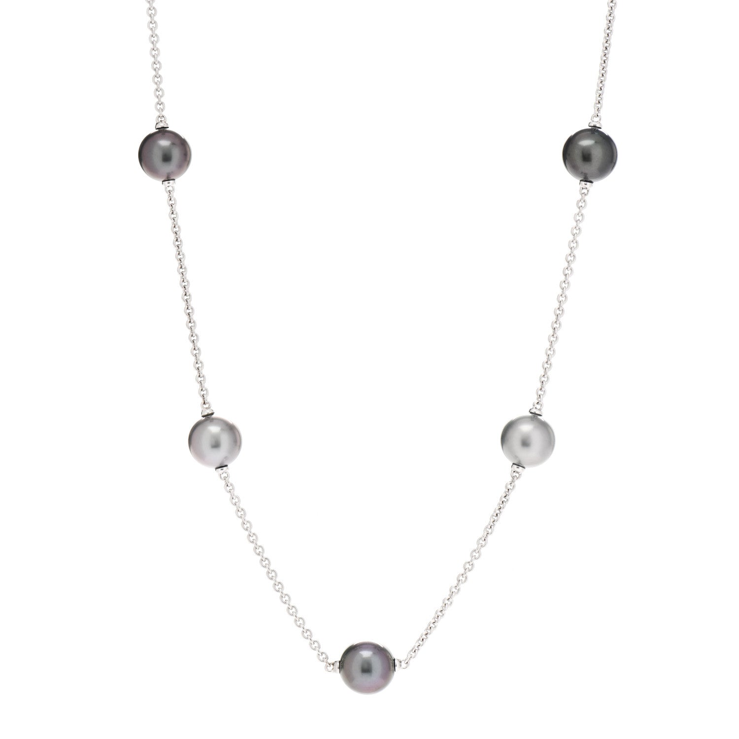 Mikimoto 18K White Gold Black South Sea Pearl 9mm Station Necklace 1 of 5