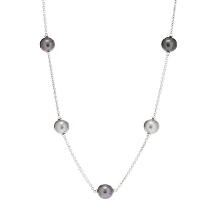 Mikimoto 18K White Gold Black South Sea Pearl 9mm Station Necklace 1 of 5