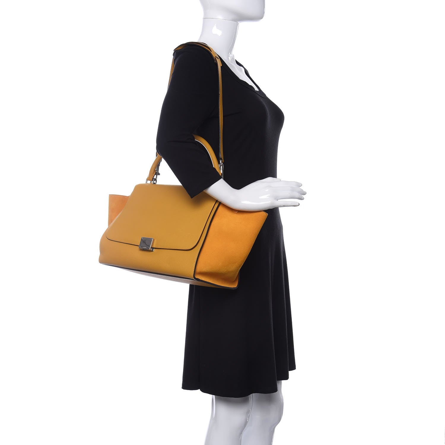Celine Drummed Calfskin Suede Medium Trapeze Ocre 2 of 10