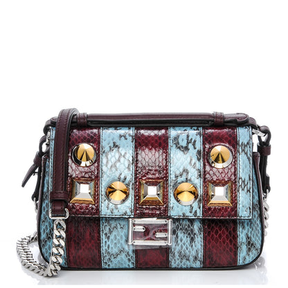 Fendi Elaphe Vitello Dolce Pequin Inlay Studded Micro Double Baguette Bordeaux Sky 1 of 9
