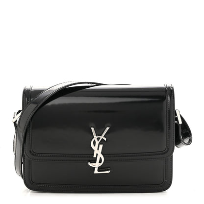 Saint Laurent Glazed Calfskin Monogram Medium Solferino Satchel Black 1 of 10